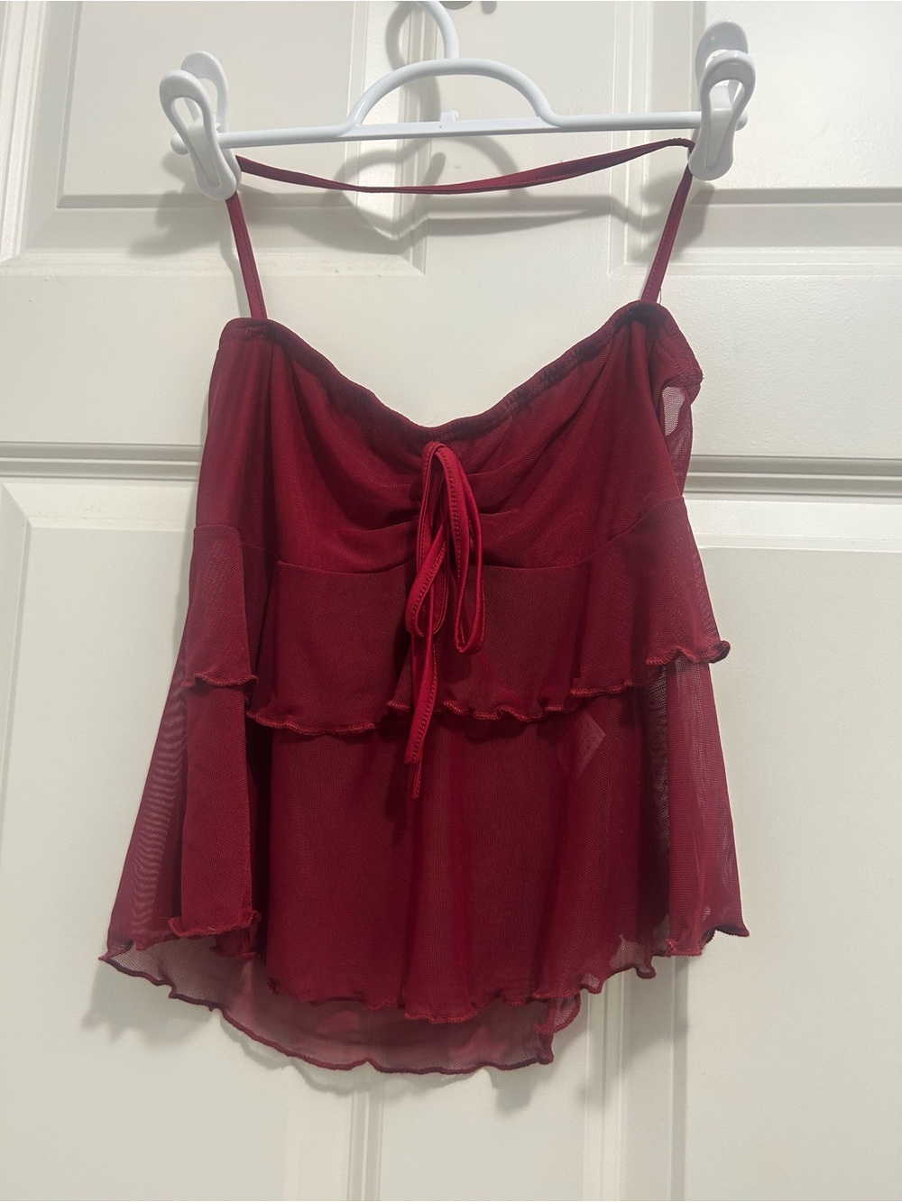 Red mesh Layered halter top